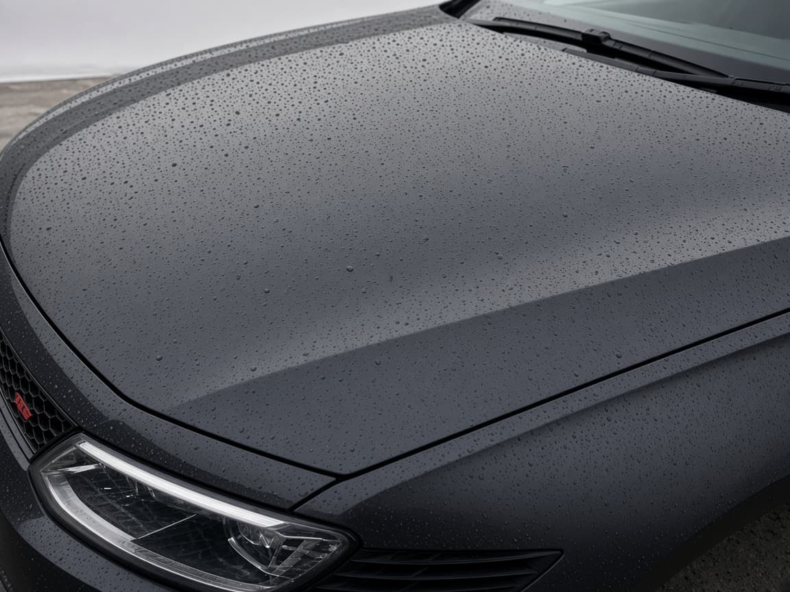 Same Golf GTI bonnet after correction, with ceramic water beads