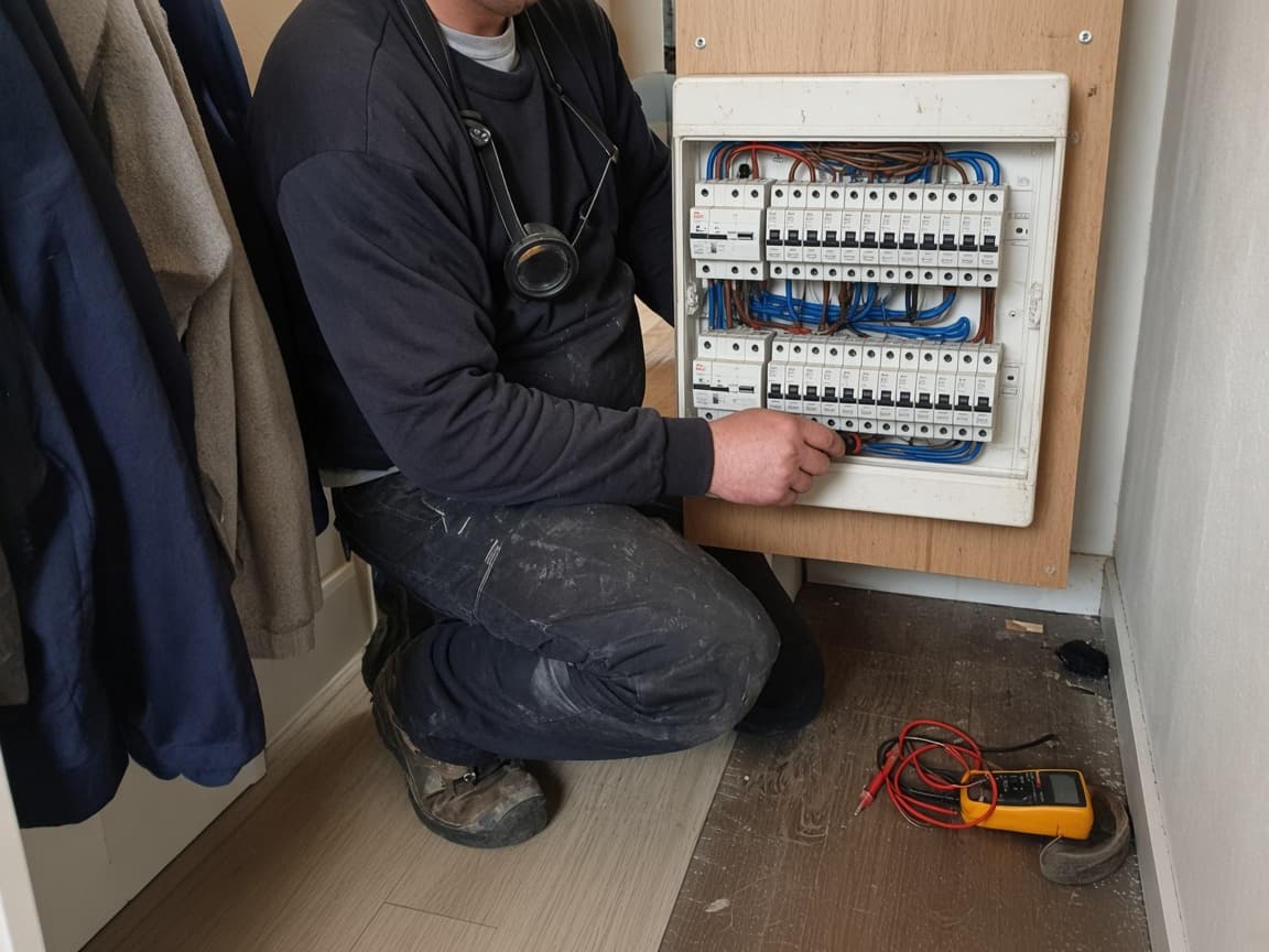 Domestic consumer unit with circuits being checked