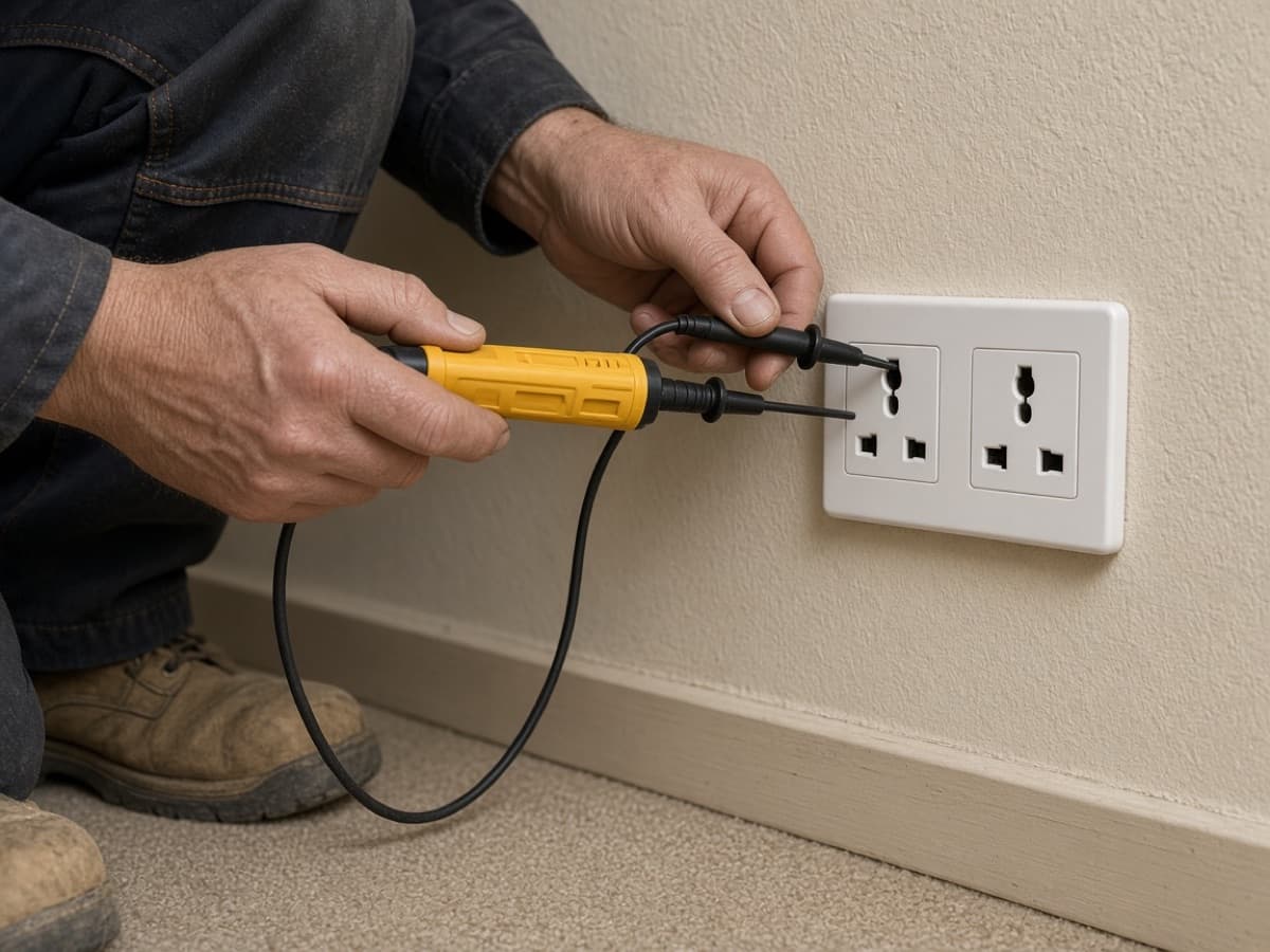 Electrician testing circuits on a small office fit-out