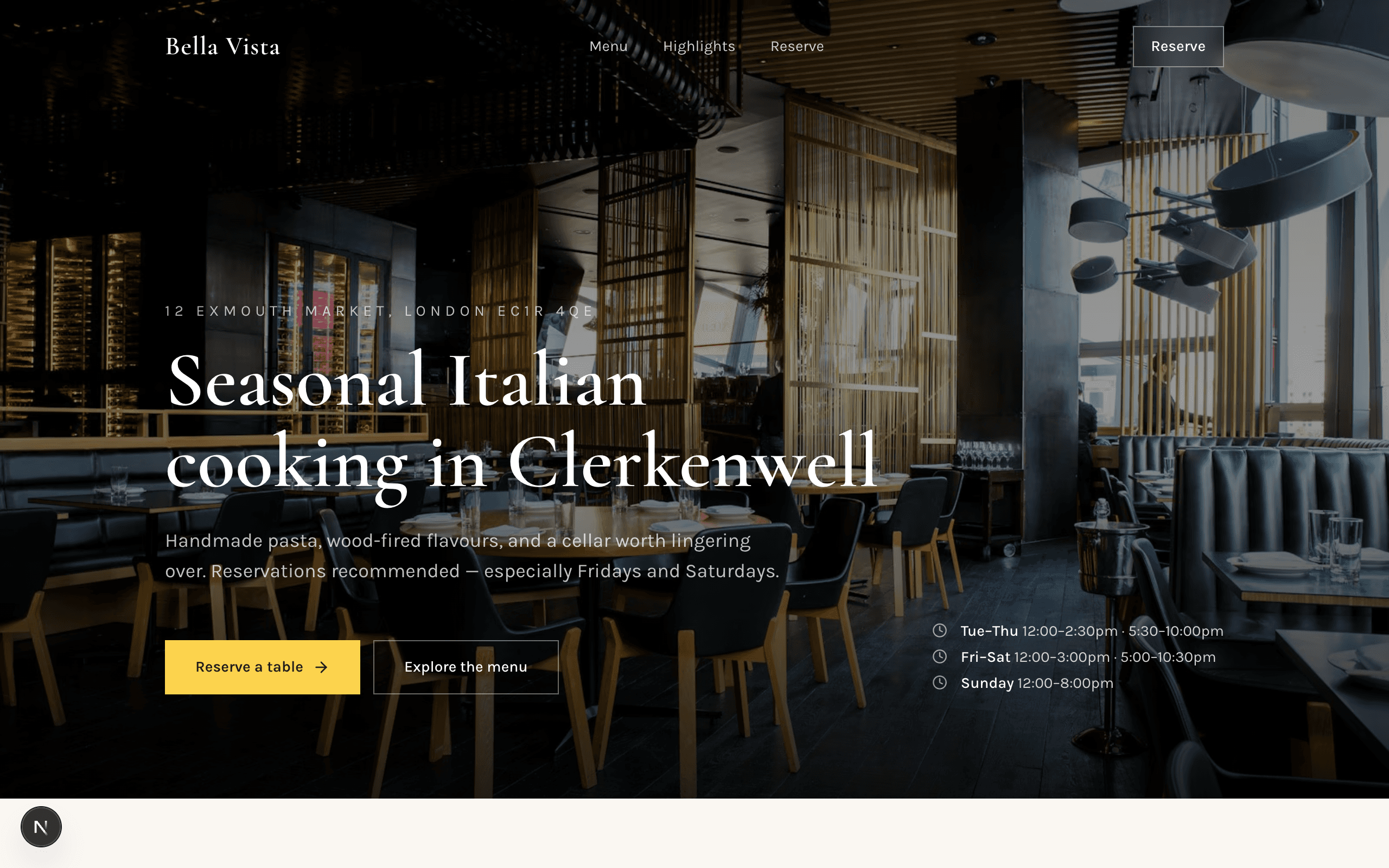 Bella Vista homepage preview