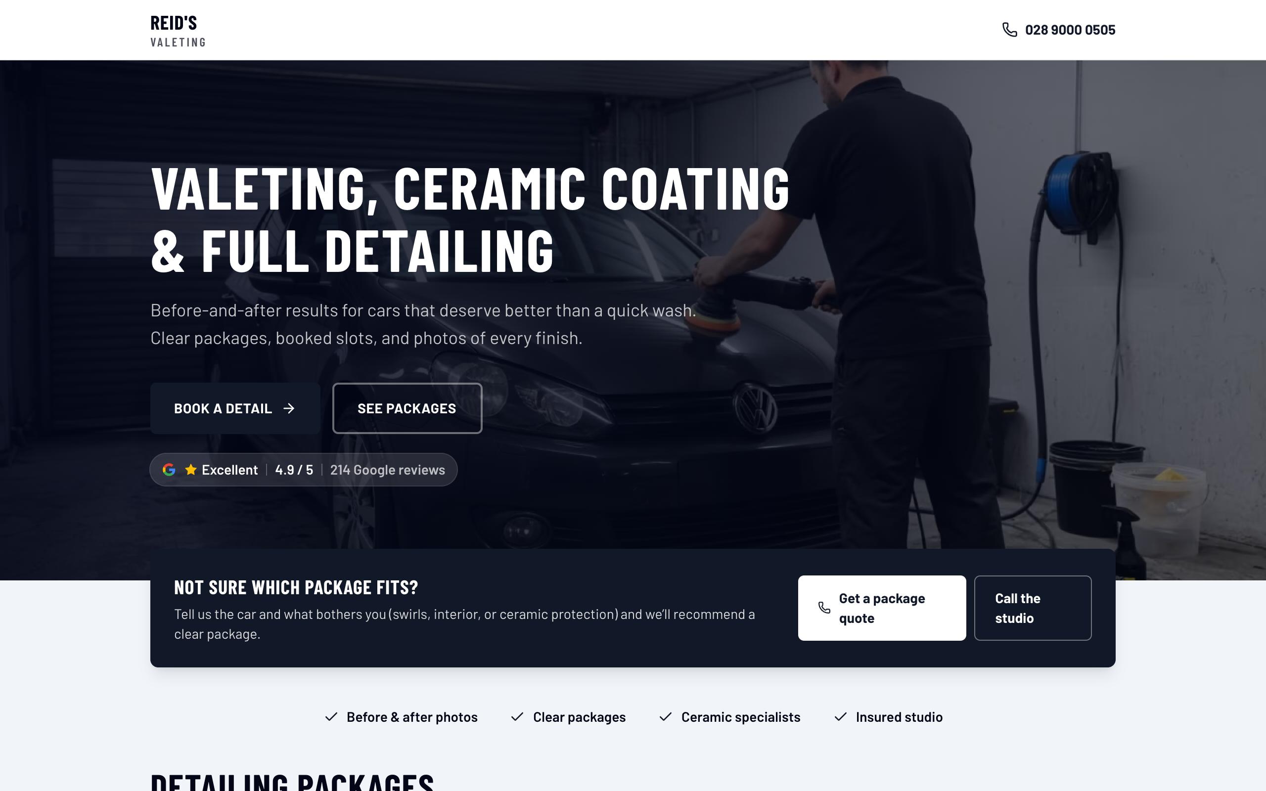 Reid's Valeting homepage preview