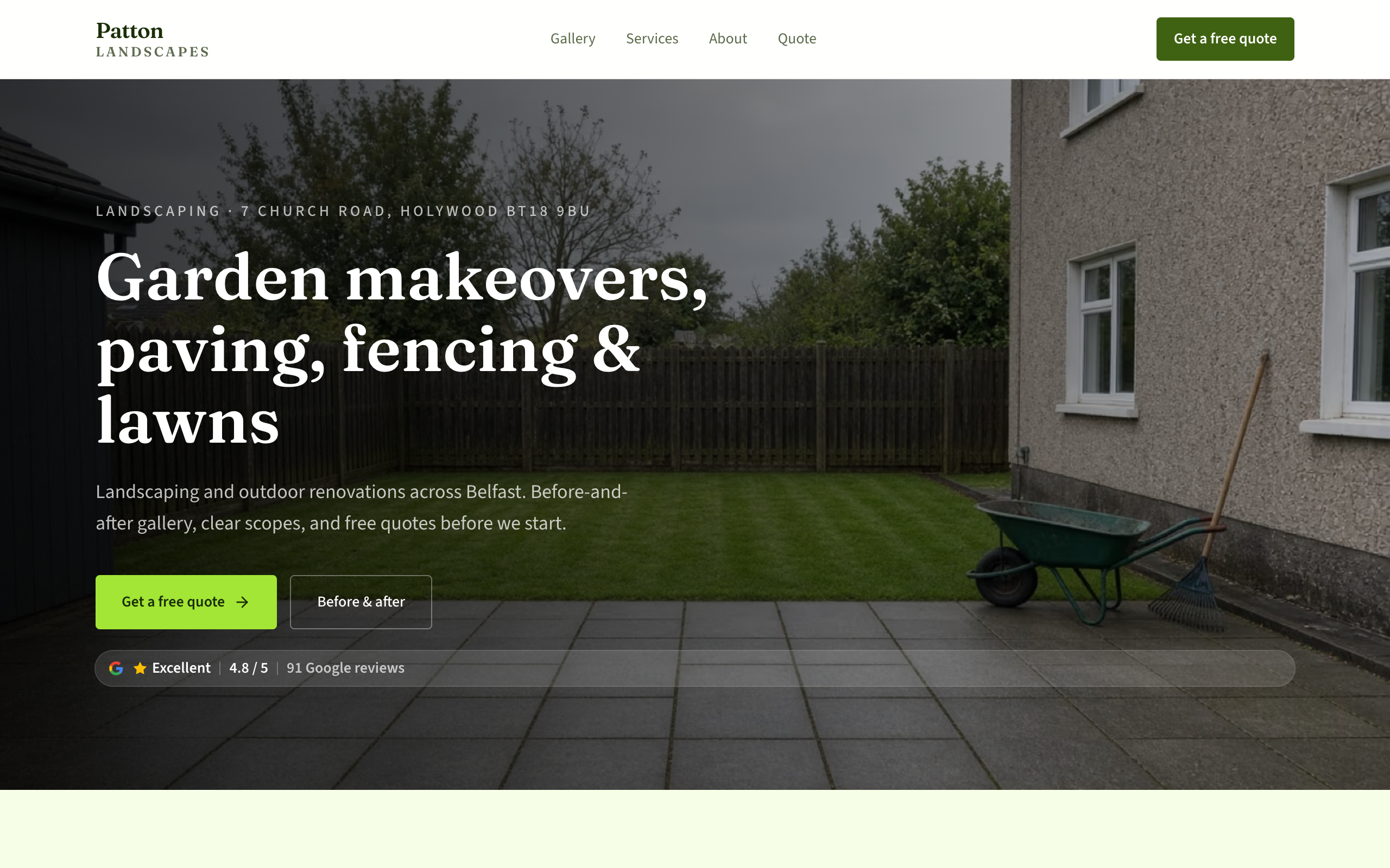 Patton Landscapes homepage preview